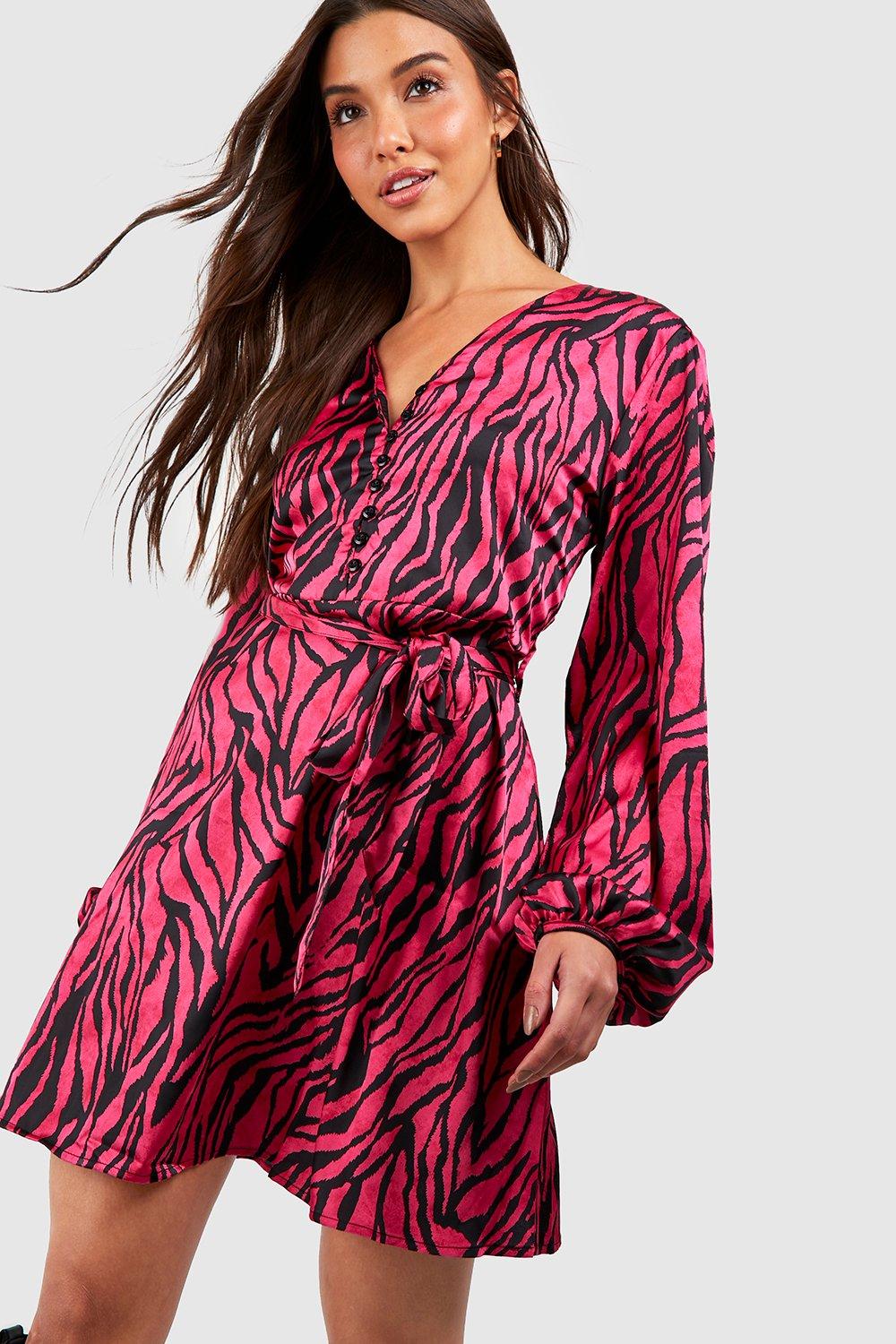 Boohoo red clearance animal print dress